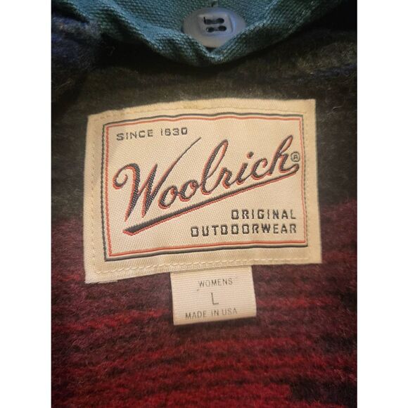 Vintage 90s Woolrich Coat Women's Large Green Canvas Barn Chore Blanket Lined - Picture 4 of 6